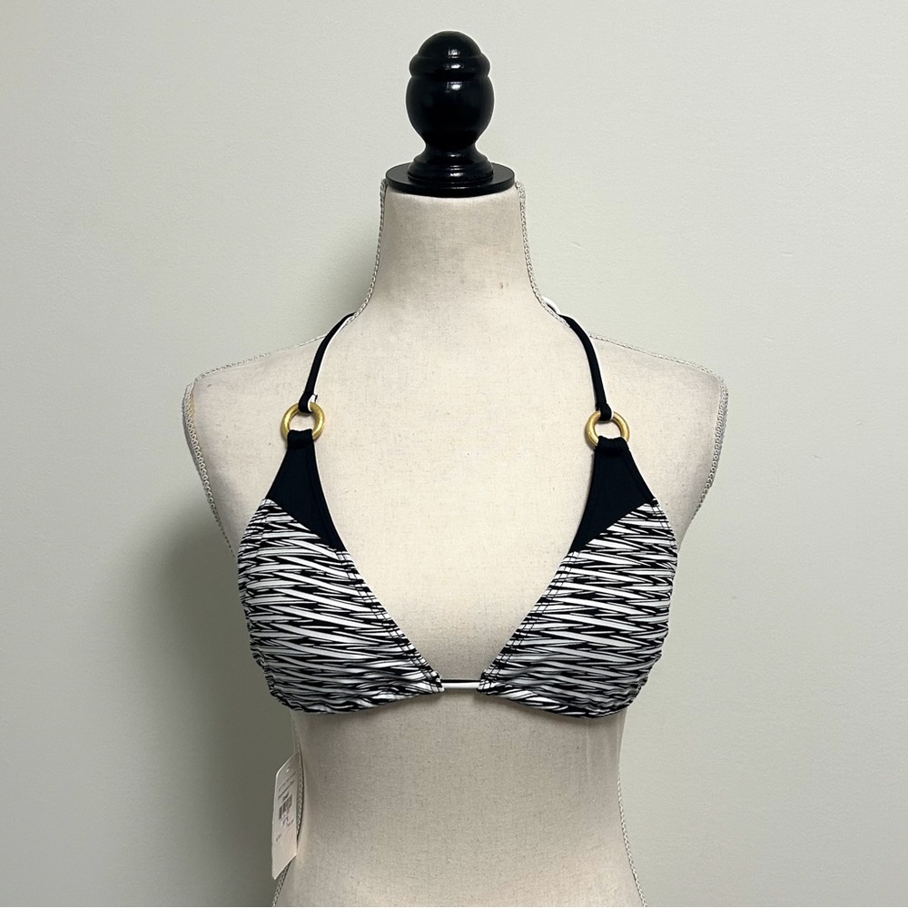 Swim Systems Black White Dreamwear Onyx Sliding Triangle Halter Bikini Top Small